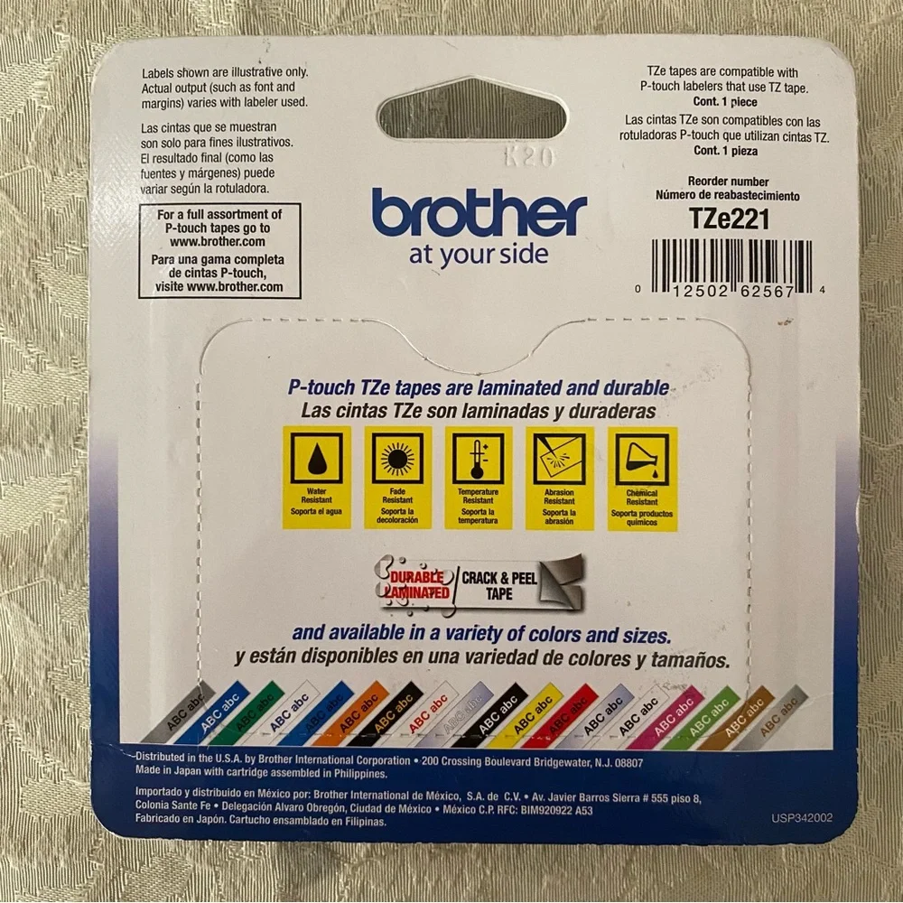 Brother P-Touch TZe-221 Laminated Tape for Indoor/Outdoor Black on White Paper